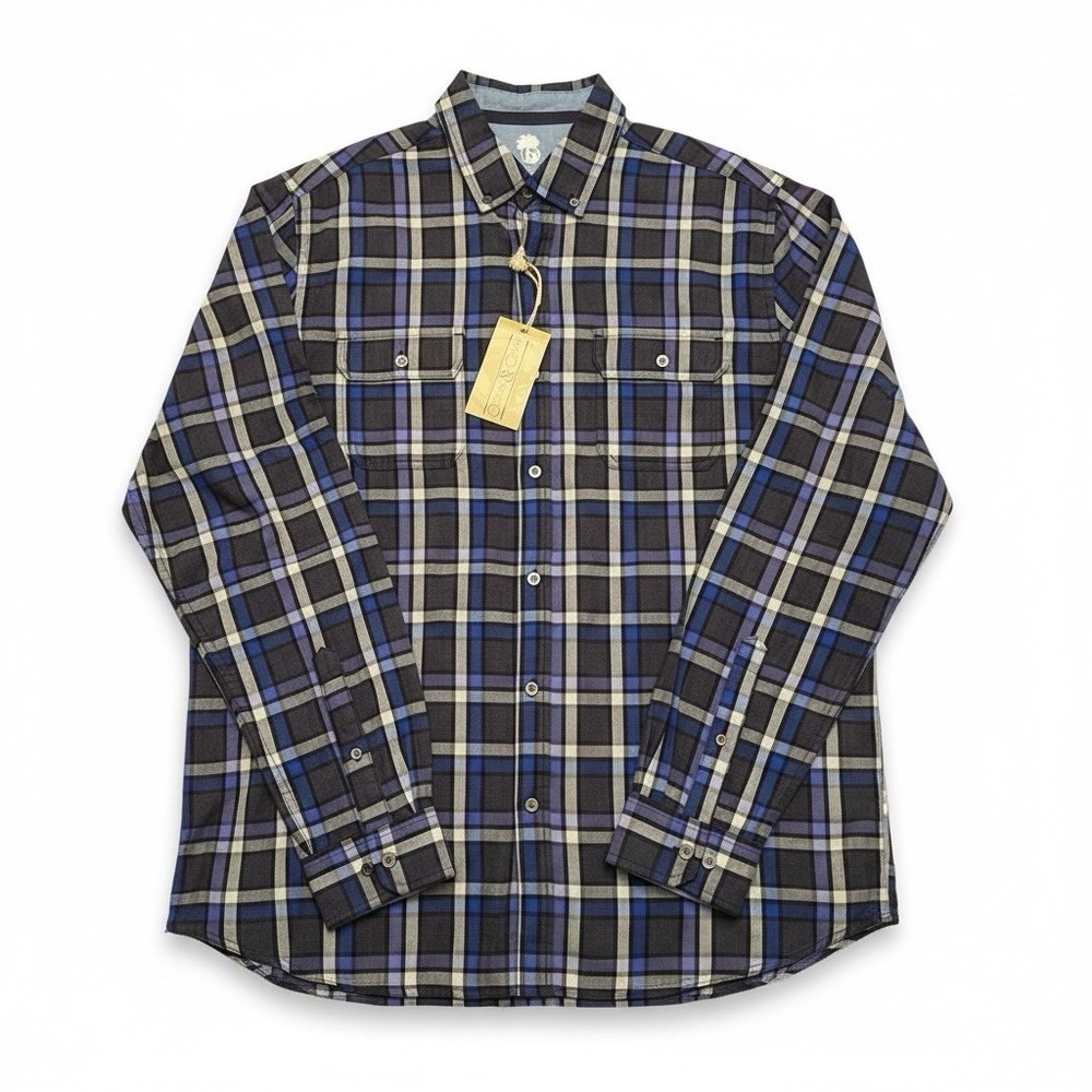 Ocean Coast Flannel‎ Shirt Purple Plaid Check Long Sleeve Button Down Large